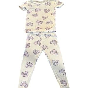 Très Beau et Belle Girls 2-Piece Pajama Set – White with Purple Floral Heart